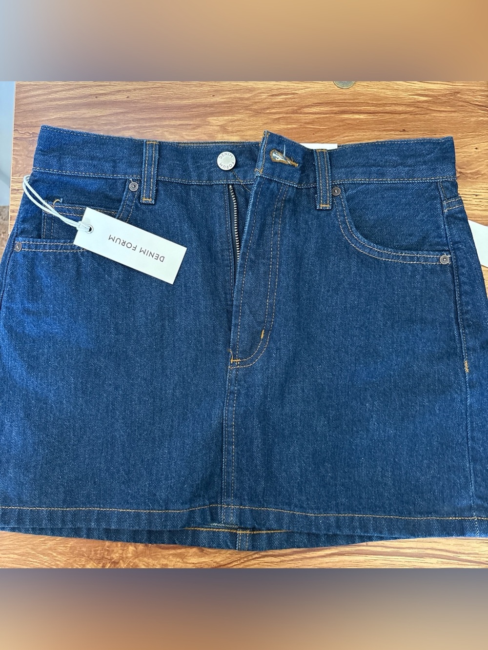 Aritzia Denim Forum Indigo Denim Mini Skirt with Contrast Topstitching